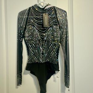 Sparkling Black Embellished Bodysuit
